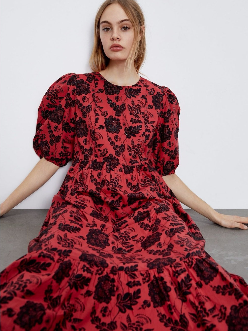 Zara Beverly Red Floral Embroidered Beaded Sequin Dress - EUC - Picture 8 of 12